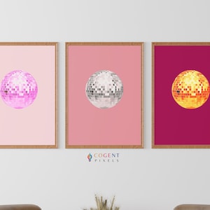 Cherry Disco Ball Set | Trendy Wall Art | Girly Wall Print | set of 3 wall prints | Digital Download | Printable Wall Art | Disco Ball Print