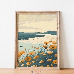 Neutral Split Print | Country Field Wall Art | Vintage Landscape Art Print | Summer Landscape Art | Wildflower Art | Farmhouse Decor
