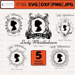 5 Bridgerton-png | Historisch drama SVG | Spill The Tea Lady Whistledown Tea House Png | Mors de thee-svg | Bridgerton-cadeau