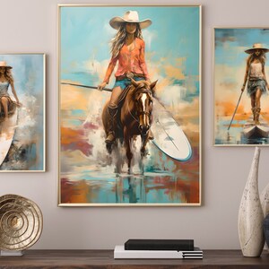Coastal Cowgirl Wall Art Horse Decor, Cowgirl Art Wall Surfer Cowgirl ...