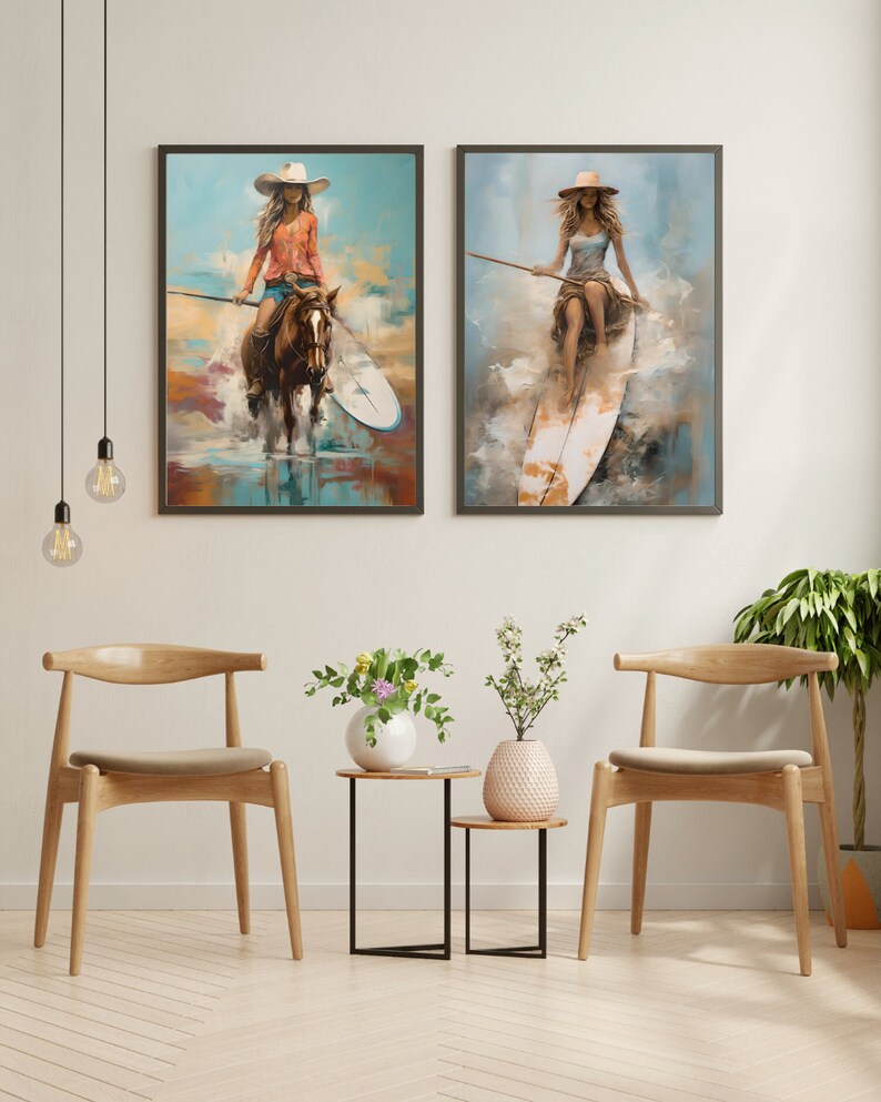 Coastal Cowgirl Wall Art Horse Decor, Cowgirl Art Wall Surfer Cowgirl ...