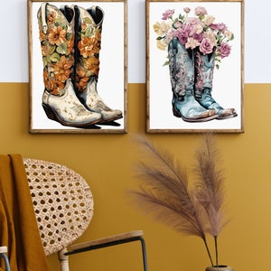 Dorm western girl room wall art | Trendy printable wall art | Retro boots USA | Cowgirl Decor | Cowgirl Boot Print
