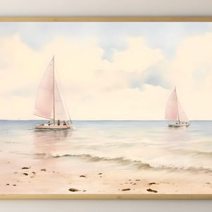 Pink sailing boats decor, Printable digital download, coastal pink abstract Painting, beach girly pink apartment wall art, dorm room poster