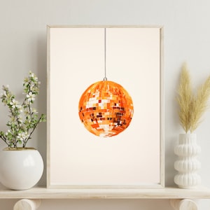 Girly Wall Art, Disco Ball Print, Disco Orange ball printable art, Trendy Wall Art, Funky Wall Art, Eclectic art