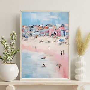 Pink Printable wall art | vintage beach print | abstract coastal painting | girly apartment decor | Pink Umbrella Painting | Downloadable