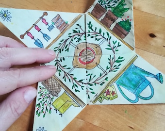 Monedero rompecabezas "Amor en el jardín", imprimible, acuarela victoriana pintada a mano