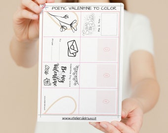 Valentine Printable Coloring Card DIY (ENG + ITA) - Print, Glue, Color, Fill in & Gift you Loved One