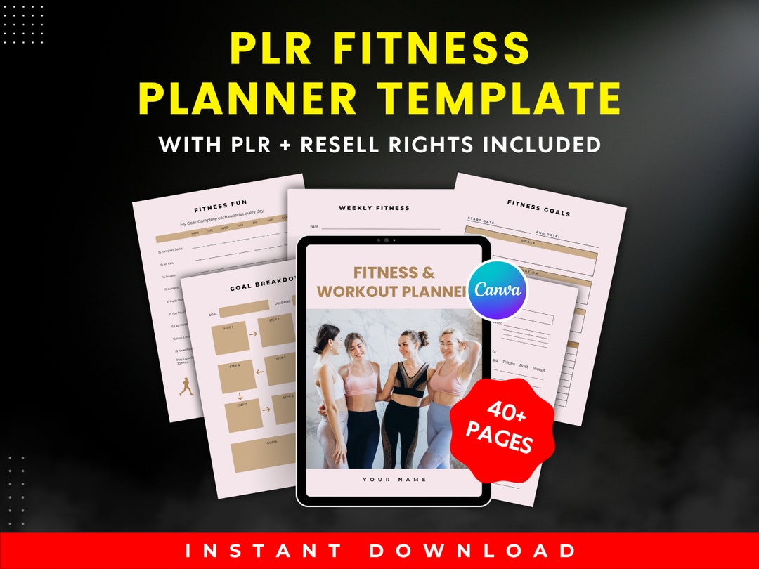 PLR Fitness Planner Template I Workout & Fitness Planner Journal I Plr Planner Canva Template I
