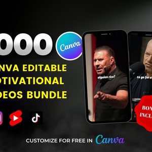1000 Canva Editable Motivational Videos Bundle for Instagram Reels, TikTok, Facebook, YouTube Shorts I Viral Content Creation Videos