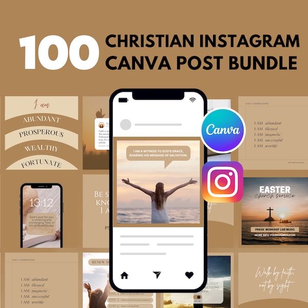 100 Christian Instagram Post Templates | Bible Verse Templates, God | Canva Templates I Church Instagram templates I Bonus Prayer Planner