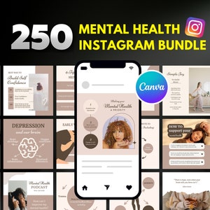 PLR Mental Gesundheit Instagram Bundle l 250 Instagram Posts Vorlagen l PLR Canva Instagram Engagement Vorlagen l PLR Bundle für Coaches