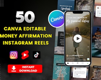 50 Money Affirmations Reels: Canva Templates for Instagram, TikTok (Digital Download)