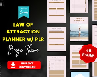 PLR Law of Attraction Planner I Printable Planner/Journal A4 Size I Canva Editable Planner Templates I PLR Digital Planner Product