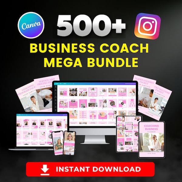 PLR Business Coaching Bundle l Instagram Posts, Story, Carousel, Planner Templates l 500 Canva Editable Templates l PLR Bundle For Coaches
