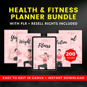 PLR Health & Fitness Planner Bundle l Pack of 5 l Digital Fitness Planner l Yoga, Weightloss, Nutrition, Meal Planners l Plr Planner Bundle