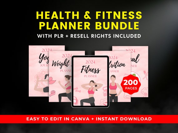 PLR Health & Fitness Planner Bundle: Canva Editable Templates (Digital Download)