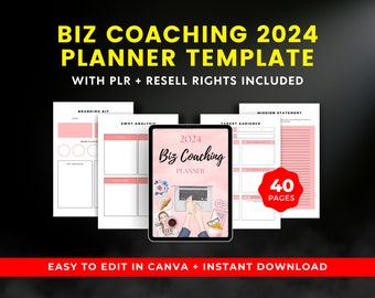 PLR Coaching Business Planner 2024: Canva Editable Template (US Letter)