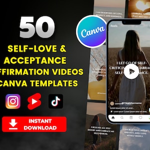 50 Self-Love Daily Affirmation Instagram Reel Videos | Daily Affirmations Videos | Canva Editable Templates | Youtube Shorts, Tiktok Videos