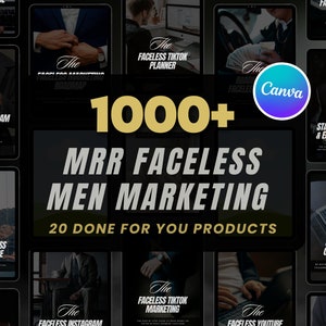 1000人以上の顔のない男性向けマーケティングバンドル | 20種類のデジタル製品（Done For You） | PLR MRRマスター再販権 | 300本の顔のない男性向けリールコンテンツ