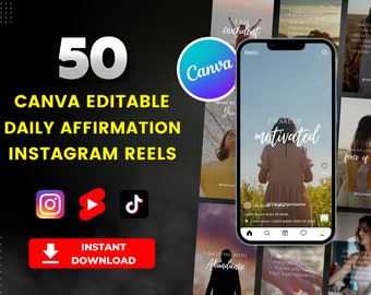 50 Positive Affirmations Instagram Reels: Canva Templates (Digital Download)