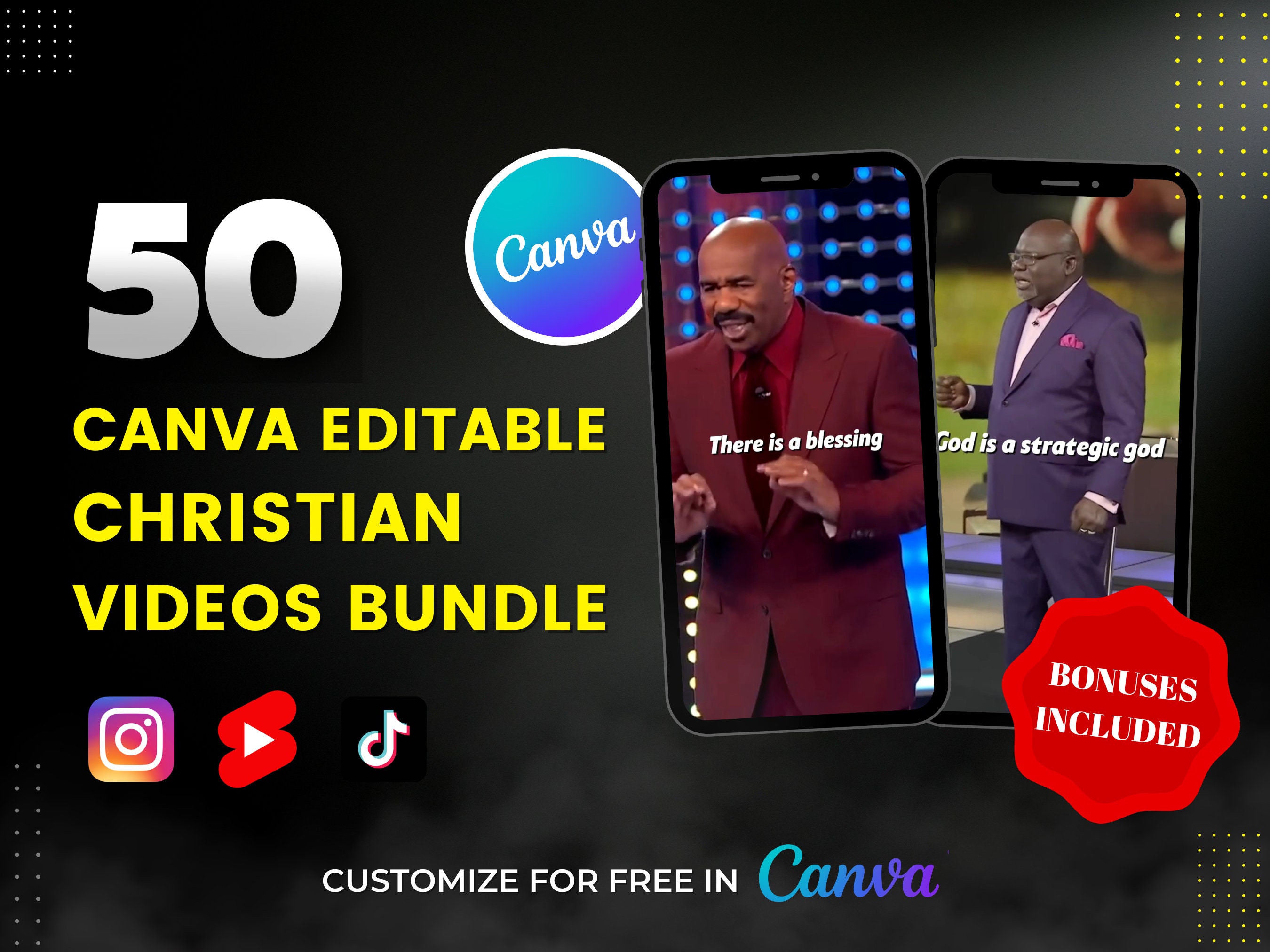 50 Canva Editable Christian Motivational Videos for Instagram Reels, Tiktok videos, YouTube Shorts I Inspirational video messages