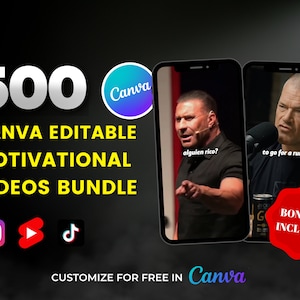 500 Canva Editable Motivational Videos: Social Media Content (Digital Download)