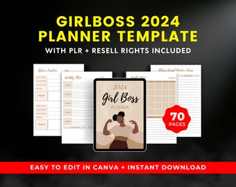 PLR Girlboss Planner Template l Printable Planner A4 Size I Canva Editable Planner Template I PLR Planner Bundle For Female Business Owners