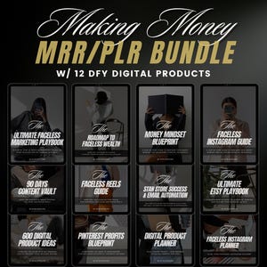Ultimatives gesichtsloses Geld verdienen MRR PLR Bundle, 12 DFY Digital Produkte, Bonus 200 Dfy Instagram Reels Video,Passive Income Resell auf Etsy