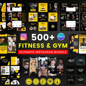PLR Fitness Instagram Posts Bundle l 500 Canva Instagram Templates l Gym Instagram Posts Story, Reel Cover, Icons l Fir Gym Trainer, Coaches