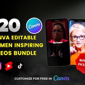 120 Canva Editable Women&#39;s Motivational Videos Bundle for Instagram, Facebook, TikTok, YouTube Shorts I Ladypreneurs, Female coaches content