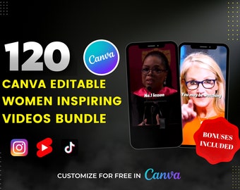 120 Canva Editable Women&#39;s Motivational Videos Bundle for Instagram, Facebook, TikTok, YouTube Shorts I Ladypreneurs, Female coaches content