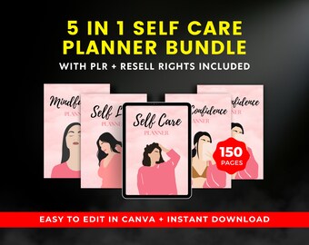 Planificador de autocuidado PLR: editable en Canva, con derechos de reventa (descarga digital)