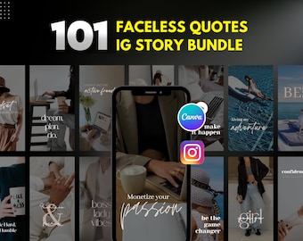 Paquete de 101 citas de historias de Instagram sin rostro l Estética oscura l Plantilla editable DFY Canva / Marketing digital l Haga crecer su marca IG sin rostro