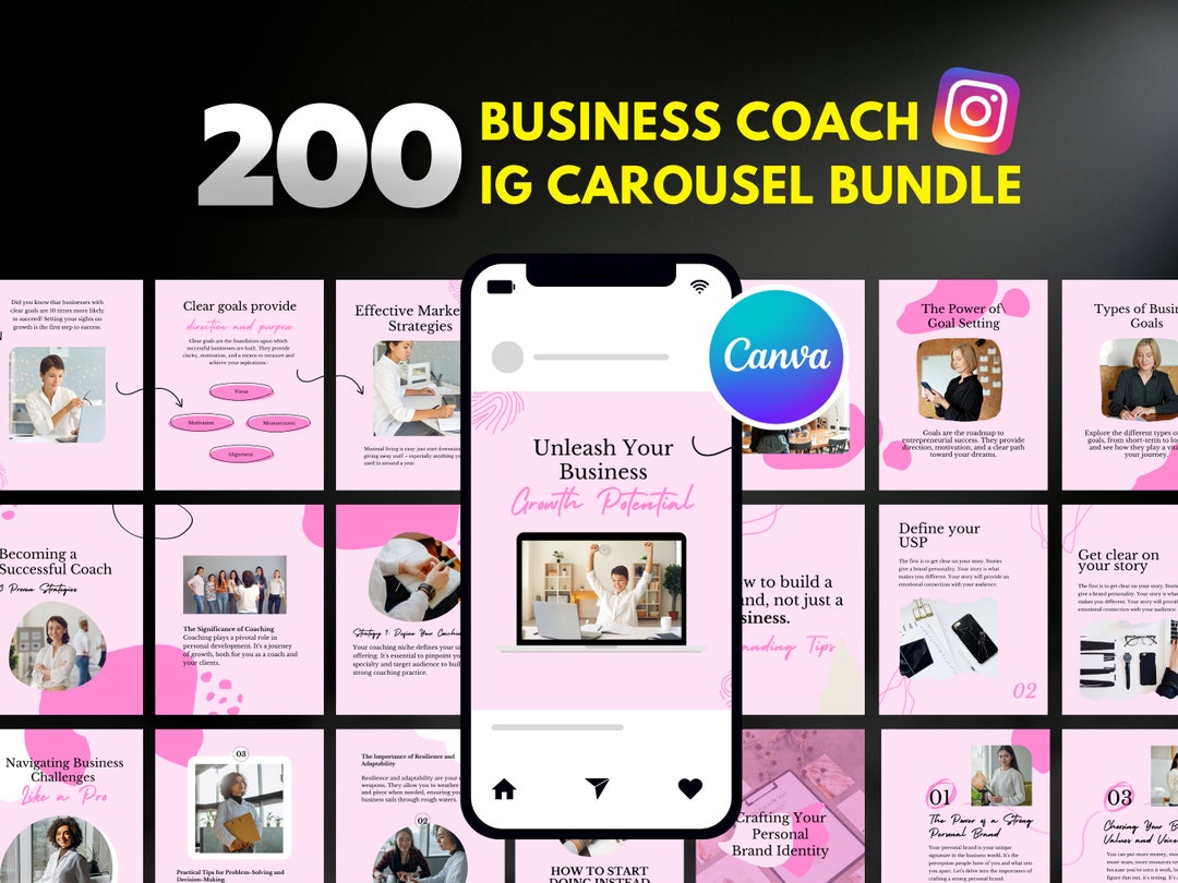 200 Business Coach Instagram Carousel Templates: Canva Editable ...