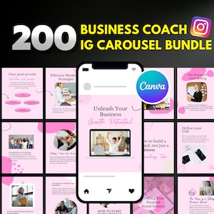 200 Business Coach Instagram Carousel Templates: Canva Editable (Digital Download)