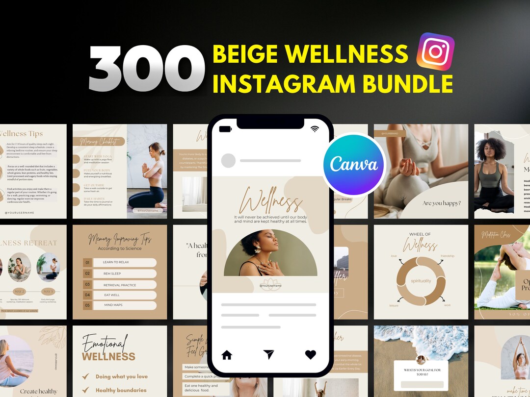 Wellness Instagram Post Templates: 300 Canva Editable Designs (PLR) - Etsy