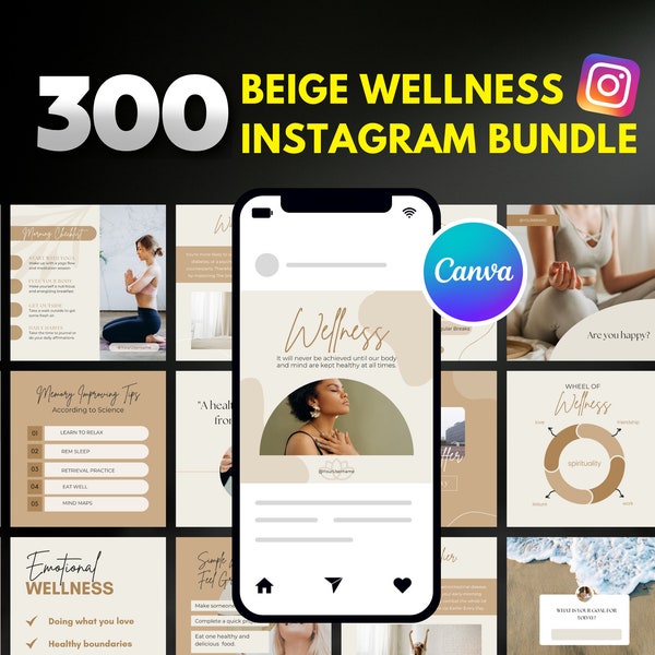 PLR Wellness Instagram Post Template Bundle l 300 PLR Canva Instagram Templates l Instagram Story, Reel Cover, Icons l For Wellness Coaches