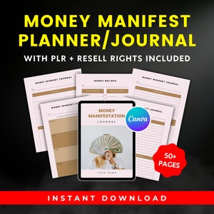 PLR Geld Manifestation Planer I Printable Planner/Journal A4 Größe I Canva Editierbare Planer Vorlagen I PLR Digital Planner Produkt