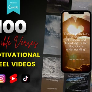 100 Bible Verses Christian Motivational Videos I For Instagram Reels, Tiktok, Shorts I Editable in Canva I Inspirational video messages