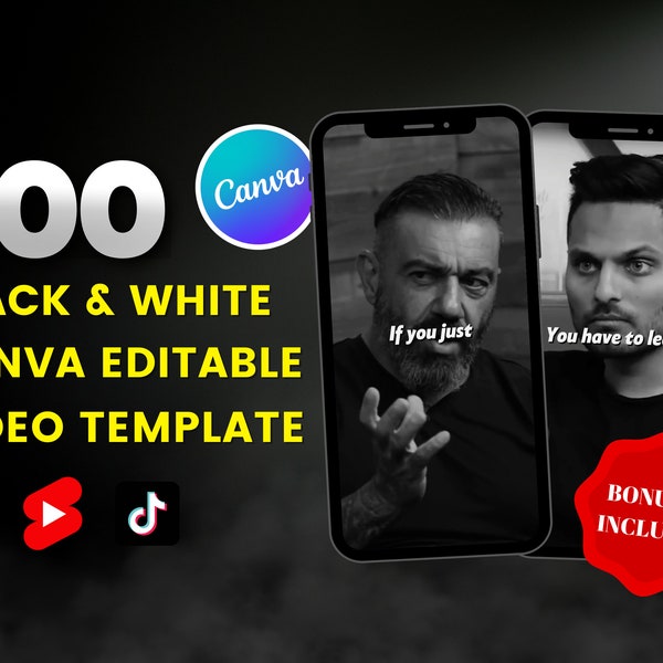 Plantilla de 200 videos motivacionales en blanco y negro I Editable en Canva I Instagram Reels, Tiktok, Shorts de YouTube l Contenido de video viral DFY