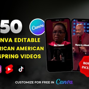150 Canva Editable African American Motivational Videos for Instagram Reels, Tiktok videos, YouTube Shorts I Inspirational video content