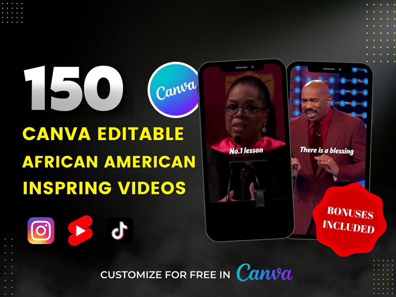 150 Canva-redigerbara afroamerikanska motivationsvideor (digital nedladdning) bild 1
