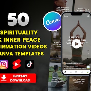 50 Spirituality Affirmation Instagram Reels Videos | Daily Affirmations Videos | Canva Editable Templates | Youtube Shorts, Tiktok Videos