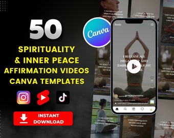 50 Spirituality Affirmation Videos: Canva Templates for Reels (Digital Download)
