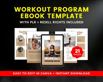 Fitness Workout Program Ebook: 21-Page Canva Template (PLR)