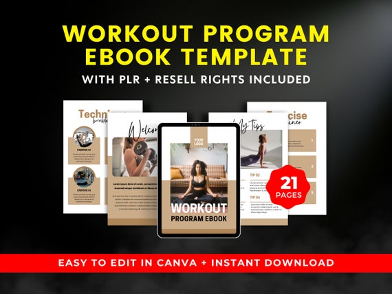 Fitness Workout Program Ebook: 21-Page Canva Template (PLR)