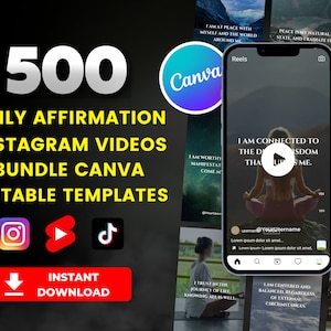 500 Daily Affirmations Instagram Reels Videos l Motivational Video Bundle, Canva Videos Templates l Affirmation Video Tiktok, Youtube Shorts