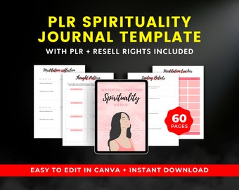 PLR Spirituality Journal Canva Template: A4 Printable with Self-Care Quotes