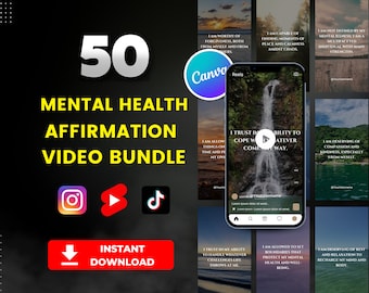50 Mental Health Affirmation Reels: Canva Templates (Digital Download)