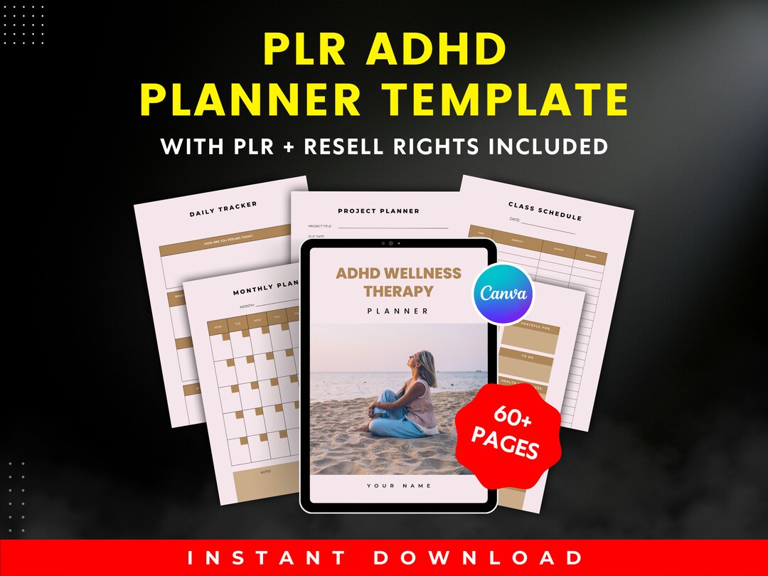 ADHD Wellness Planner: Canva Editable Template With PLR Resell Rights ...